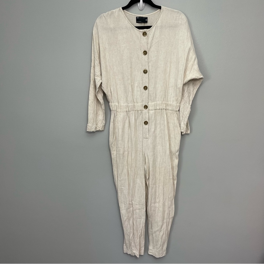 Asos Design Linen Elastic Waist Button Front Jump… - image 5